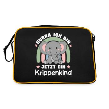 Hurra Ich Bin Jetzt Ein Krippenkind - Retro Tasche - Schwarz/Gold - Hinten