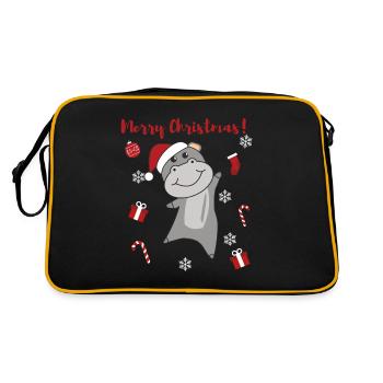 Hippo Merry Christmas Winter Animals Hippos - Retro Bag - black/gold - Back