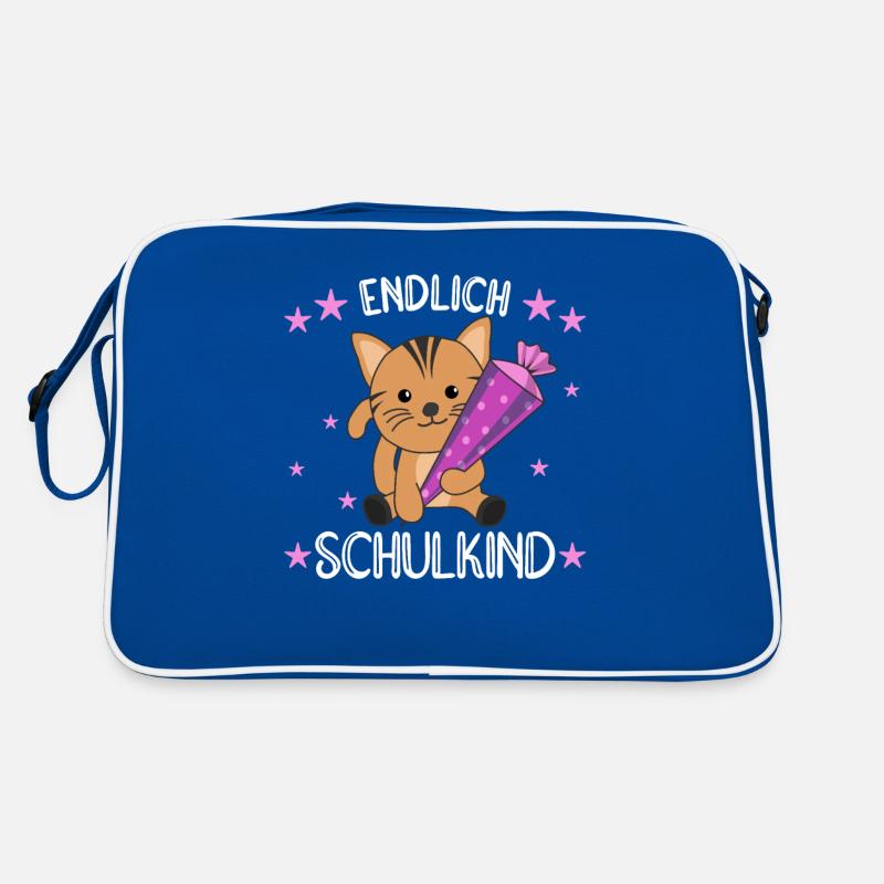 endlich Schulkind Einschulung Schule Katze Retro Tasche