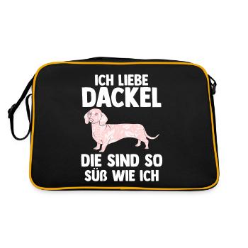 Hund Dackel - Retro Tasche - Schwarz/Gold - Hinten
