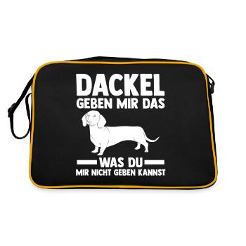 Hund Dackel - Retro Tasche - Schwarz/Gold - Hinten