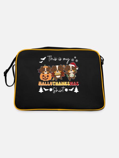 This is my Hallothanksmas Shirt Australian Hund - Retro Tasche - Schwarz/Gold - Hinten