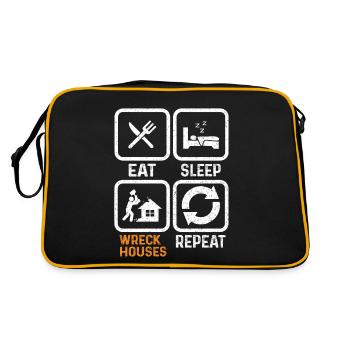 Lustiger Tag des Hausabrisses - Retro Tasche - Schwarz/Gold - Hinten