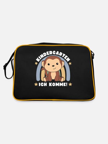 Kindergarten Ich Komme! Affe - Retro Tasche - Schwarz/Gold - Hinten