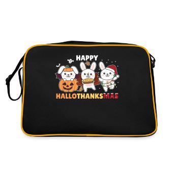 Happy Hallothanksmas Hase Weihnachts Hasen - Retro Tasche - Schwarz/Gold - Hinten
