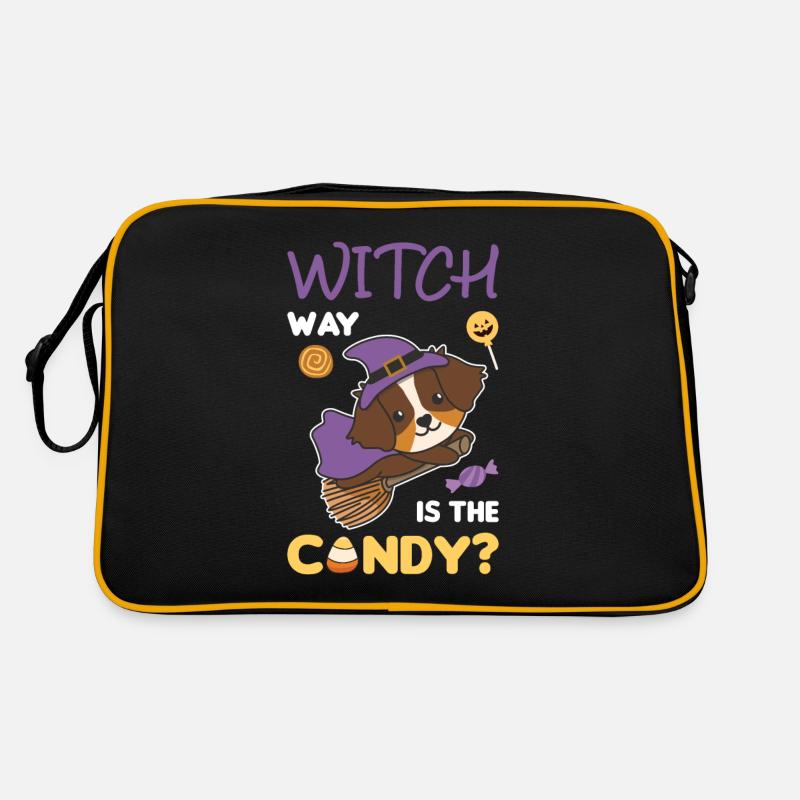 Australian Shepherd Hexen Witch way is the candy - Retro Tasche - Schwarz/Gold