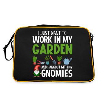 Lustiger Gartenzwerg Gartenarbeit Zwerggarten - Retro Tasche - Schwarz/Gold - Hinten