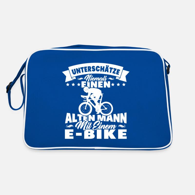 Alten mann mit einem e-bike Retro Tasche