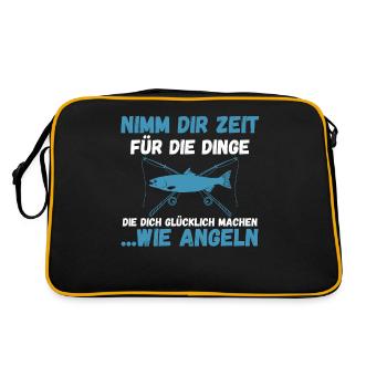 Angel Fischen Angeln Angler - Retro Tasche - Schwarz/Gold - Hinten
