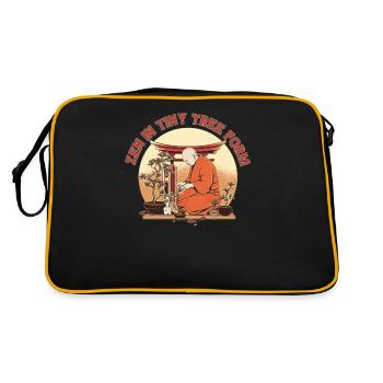 bonsai tree plants bonsai tree funny zen monk - Retro Bag - black/gold - Back