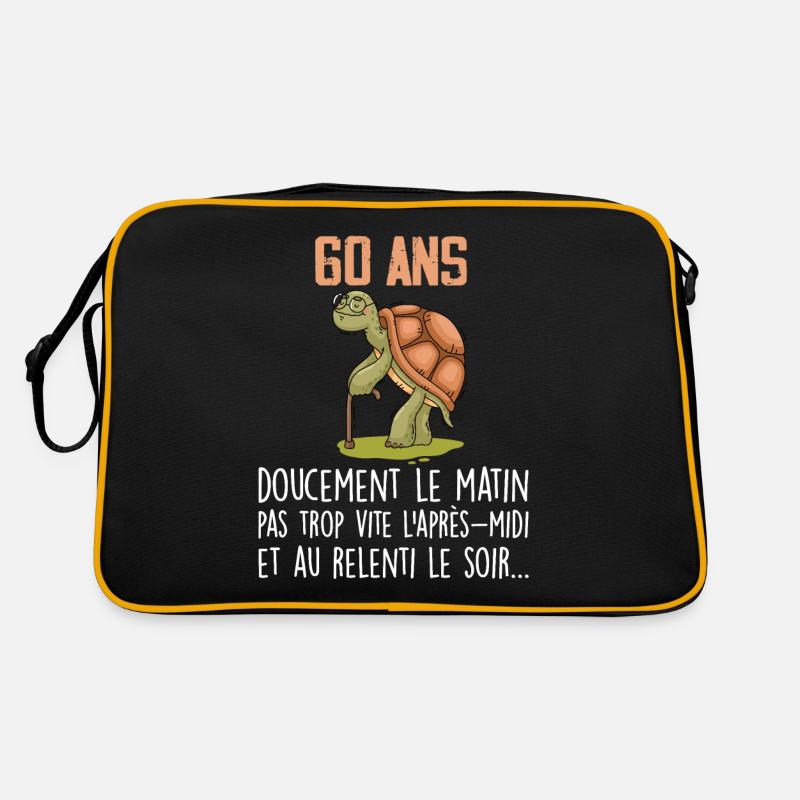 60 ans tortue anniversaire doucement vite ralenti - Sac Retro - noir/or