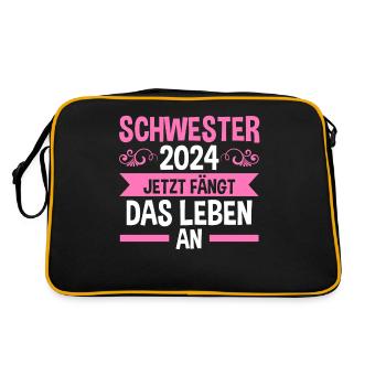 Werdende Schwester 2024 - Retro Tasche - Schwarz/Gold - Hinten