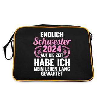 Werdende Schwester 2024 - Retro Tasche - Schwarz/Gold - Hinten