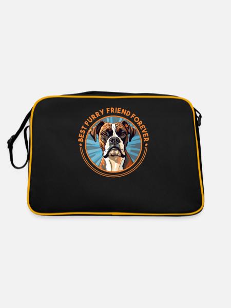 Boxer-Hunderasse Hundehalter lustige Sprüche - Retro Tasche - Schwarz/Gold - Hinten