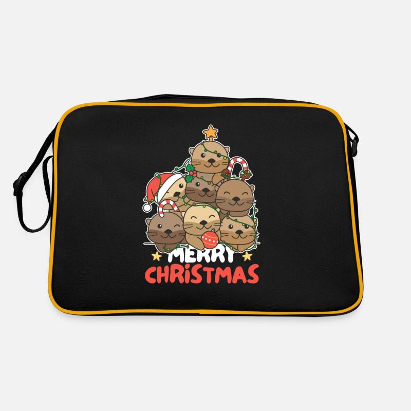 Otter Weihnachtsbaum frohe Weihnachten - Retro Tasche - Schwarz/Gold