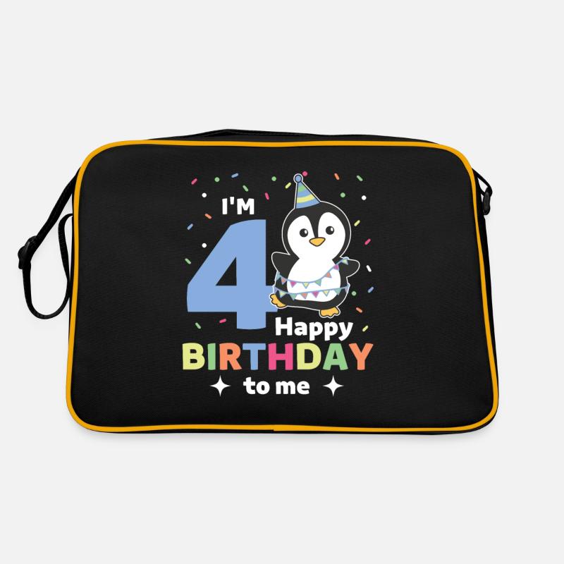 Pinguin zum 4. Geburtstag Kinder vier Jahre alt Retro Tasche