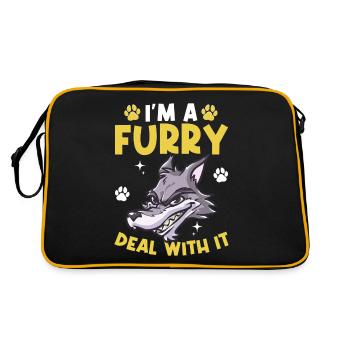 Furry Fandom Fursona Fursuit Wolf - Retro Bag - black/gold - Back