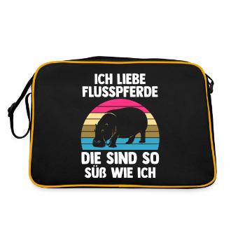 Nilpferd Flusspferd - Retro Tasche - Schwarz/Gold - Hinten