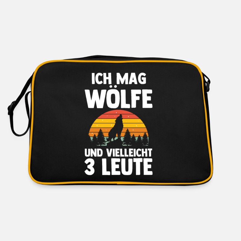 Tier Waldtier Wolf - Retro Tasche - Schwarz/Gold