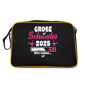 Kinder Ich werde Große Schwester 2025 Verkündung - Retro Tasche - Schwarz/Gold - Hinten