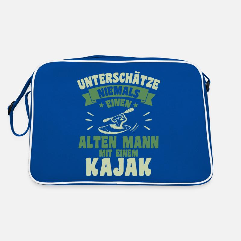 Alten mann mit einem Kajak Retro Tasche