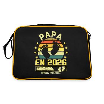Papa en 2026 Veuillez Patienter Cadeau Futur Père - Sac Retro - noir/or - Dos