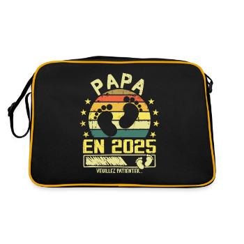 Papa en 2025 Veuillez Patienter Cadeau Futur Père - Sac Retro - noir/or - Dos