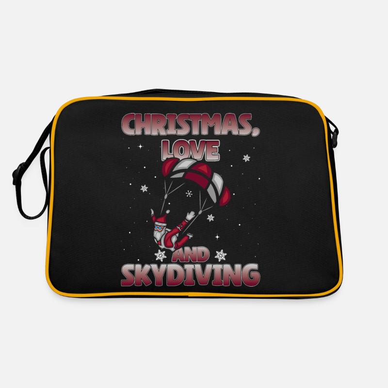 Fallschirm Skydive Weihnachten Liebe und Skydiving - Retro Tasche - Schwarz/Gold