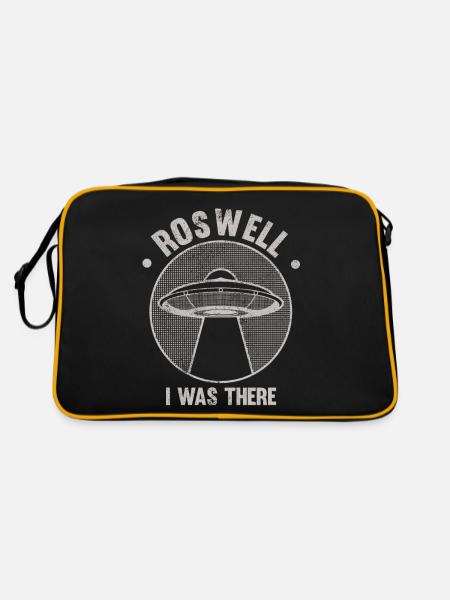 Alien, UFO, UAP, Space, Weltraum Flugobjekt - Retro Tasche - Schwarz/Gold - Hinten