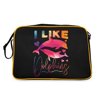 Dolphin Watercolor I Like Dolphins - Retro Bag - black/gold - Back