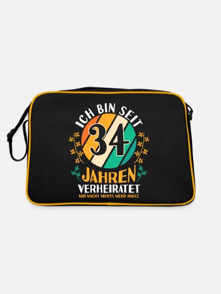 Ehe Amberhochzeit 34 Jahre Verheiratet Hochzeitsta - Retro Tasche - Schwarz/Gold - Hinten