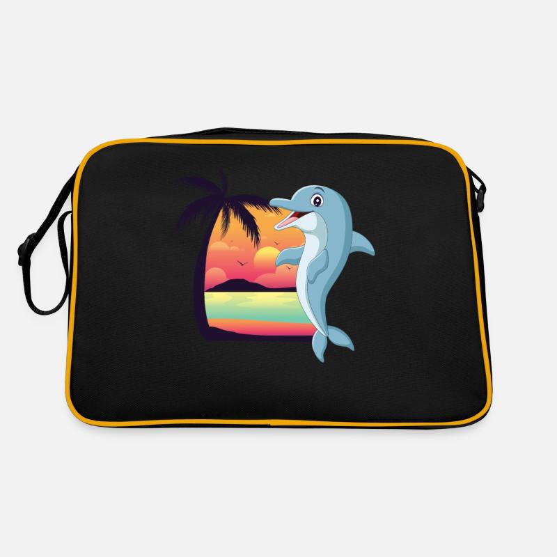 Dolphin Beach Palm Tree Sunset Retro Tasche
