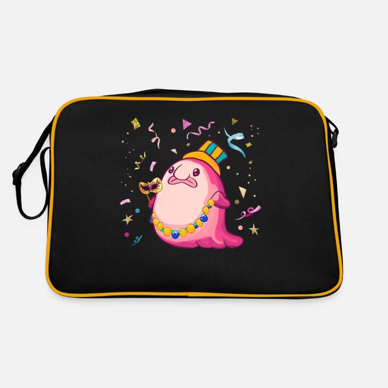 Kawaii Blobfisch Karneval - Retro Tasche - Schwarz/Gold