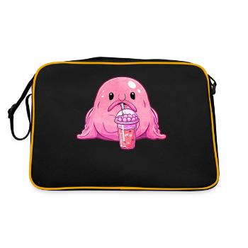 Kawaii Blobfish Pink Boba Bubble Milk Tea - Retro Bag - black/gold - Back
