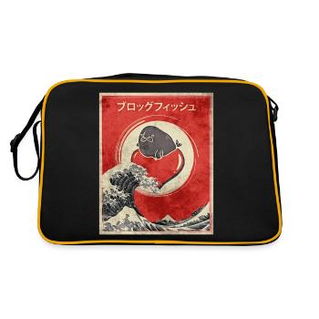 Blobfish Japanese Kanagawa Wave Retro Poster - Retro Bag - black/gold - Back