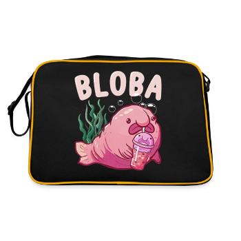 Kawaii Blobfish Boba Bubble Milk Tea - Retro Bag - black/gold - Back