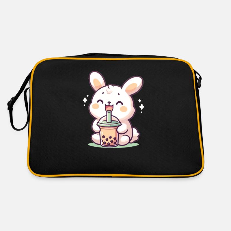 Kawaii Hasen Bubble Tea Boba Hase - Retro Tasche - Schwarz/Gold
