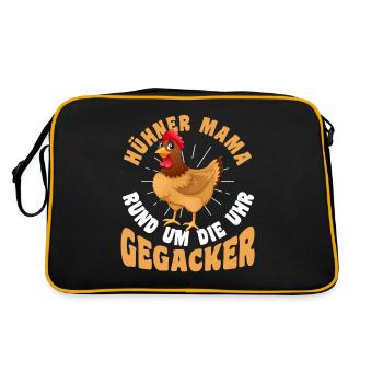 Huhn Mama Mutter Bauernhof Bauer Landwirt Hühner - Retro Tasche - Schwarz/Gold - Hinten