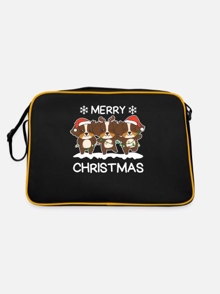 Frohe Weihnachten Australian Shepherd Heiligabend - Retro Tasche - Schwarz/Gold - Hinten