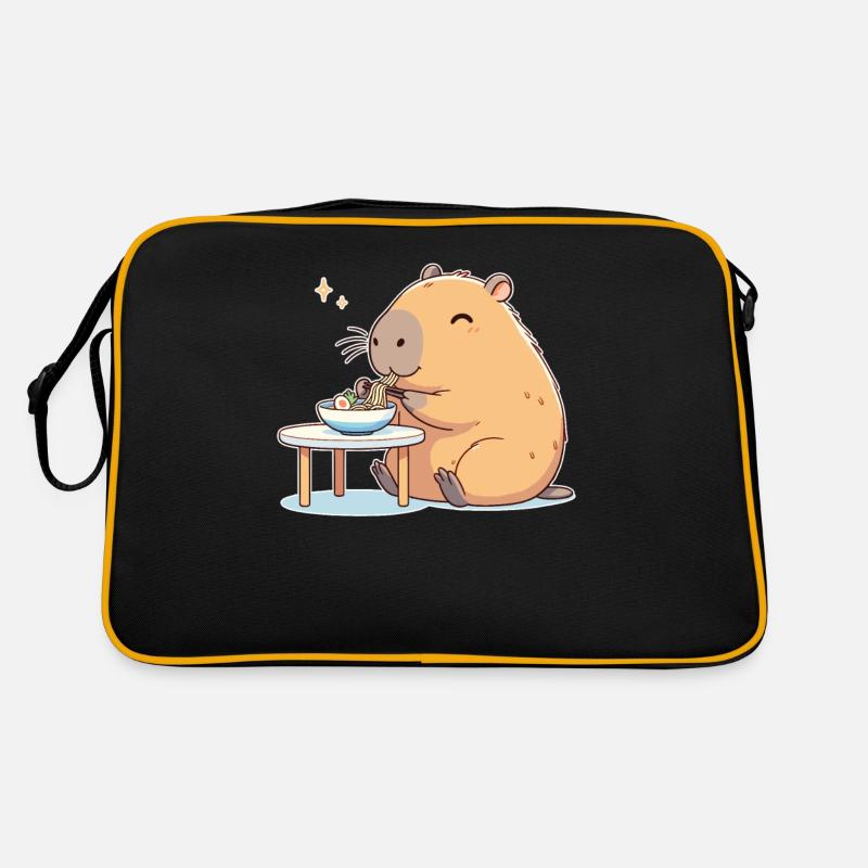 sweet capybara eats ramen noodles capybaras ramen Retro Bag