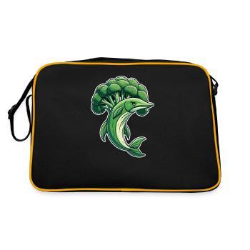 Brokkoli Barrakuda lustiges Tier aus Gemüse - Retro Tasche - Schwarz/Gold - Hinten