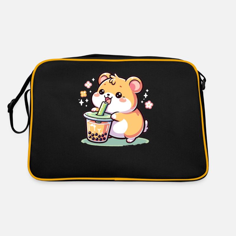 Kawaii Hamster Bubble Tea Boba Hamster - Retro Tasche - Schwarz/Gold