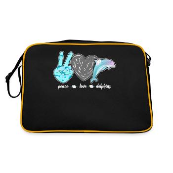 Dolphin Peace Love Dolphin - Retro Tasche - Schwarz/Gold - Hinten