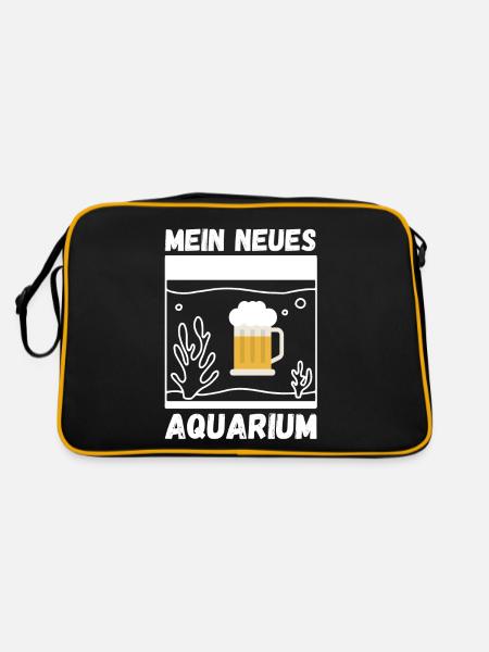 Bier Aquarium Fische Aquaristik - Retro Tasche - Schwarz/Gold - Hinten