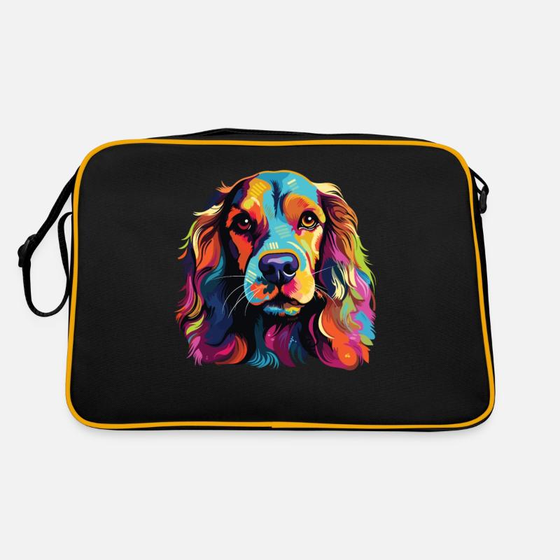 Watercolor Colorful Cocker Spaniel - Retro Bag - black/gold