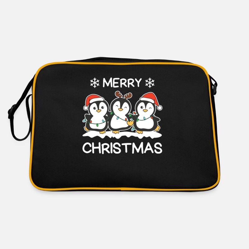 Frohe Weihnachten Pinguin Heiligabend Pinguine - Retro Tasche - Schwarz/Gold
