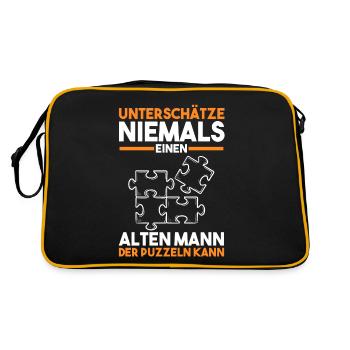 Puzzlefan Puzzler Puzzleteile Puzzle - Retro Tasche - Schwarz/Gold - Hinten