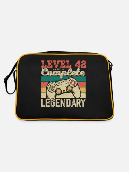 Stufe 42 abgeschlossen, 42 Geburtstagsgeschenk - Retro Tasche - Schwarz/Gold - Hinten