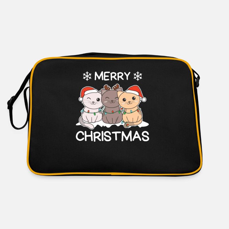 Frohe Weihnachten Katze Heiligabend Katzen - Retro Tasche - Schwarz/Gold