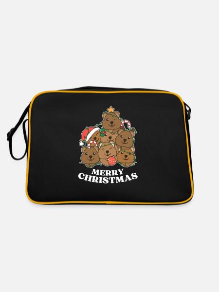Frohe Weihnachten Quokka Heiligabend Quokkas - Retro Tasche - Schwarz/Gold - Hinten